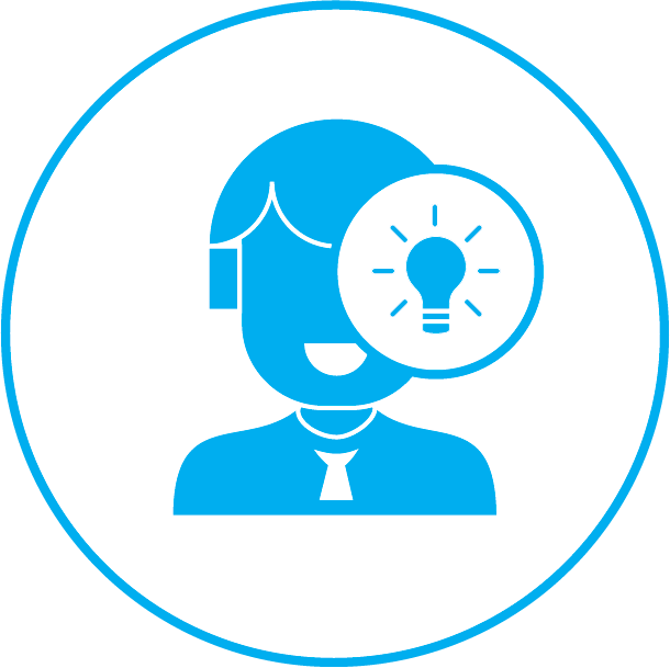 An icon of a Synergy Technical IT consultant with a light bulb mark, representing our commitment to including dynamic presenters and experts in engagements.